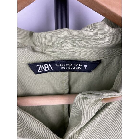 Zara Green 100% Lyocell Long Balloon Sleeve Cinched Waist Mini Dress Size XS - Picture 3 of 11